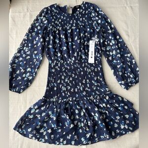 NWT Aqua Girls Speckle Flutter Smocked LS Dress Bloomingdale's Exclusive Size M